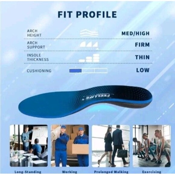 FEELLIFE Plantar Fasciitis Insoles High Arch Support Orthotics  M5-5.5 / W 7-7.5 - Picture 5 of 10